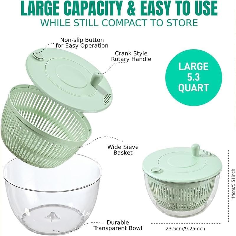 Ceruaxb 5.3 Qt Salad Spinner & Vegetable Cutter 3-in-1 Wash, Dry & Chop System with 5 Blades