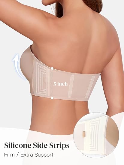 The back of the band with the 5-inch depth marked and the silicone side strips shown in an inset