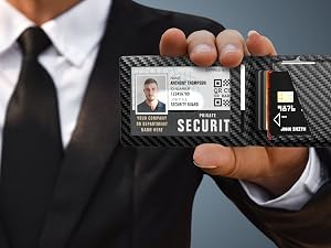 A security badge held out of the wallet’s clear window