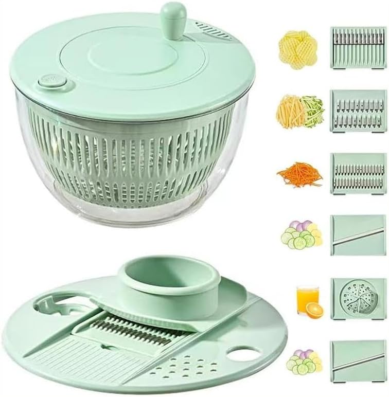 Ceruaxb 5.3 Qt Salad Spinner & Vegetable Cutter 3-in-1 Wash, Dry & Chop System with 5 Blades