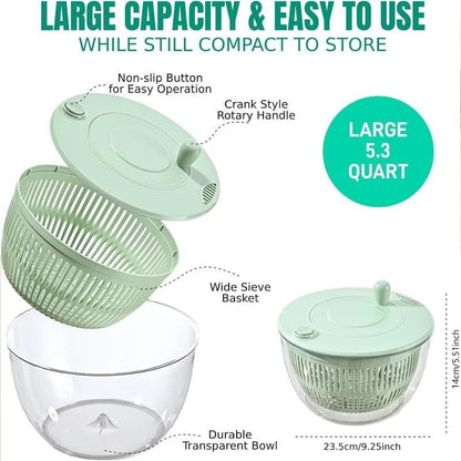 Ceruaxb 5.3 Qt Salad Spinner & Vegetable Cutter 3-in-1 Wash, Dry & Chop System with 5 Blades
