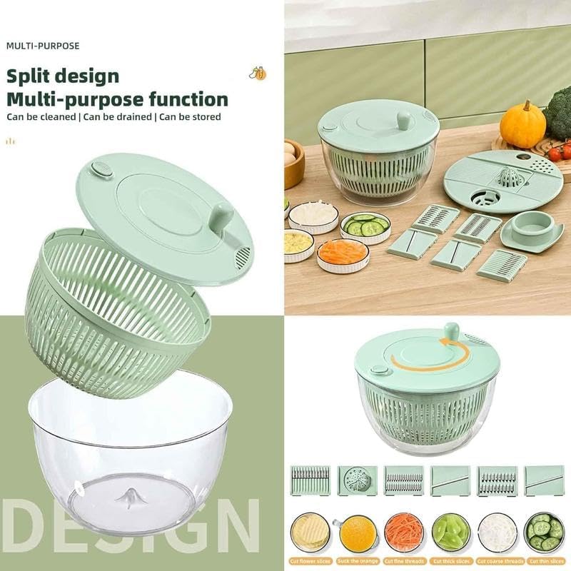 Ceruaxb 5.3 Qt Salad Spinner & Vegetable Cutter 3-in-1 Wash, Dry & Chop System with 5 Blades