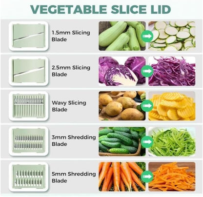 Ceruaxb 5.3 Qt Salad Spinner & Vegetable Cutter 3-in-1 Wash, Dry & Chop System with 5 Blades