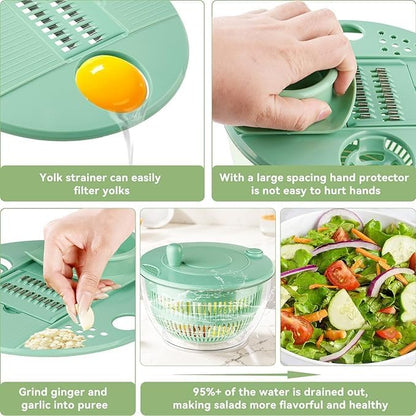 Ceruaxb 5.3 Qt Salad Spinner & Vegetable Cutter 3-in-1 Wash, Dry & Chop System with 5 Blades