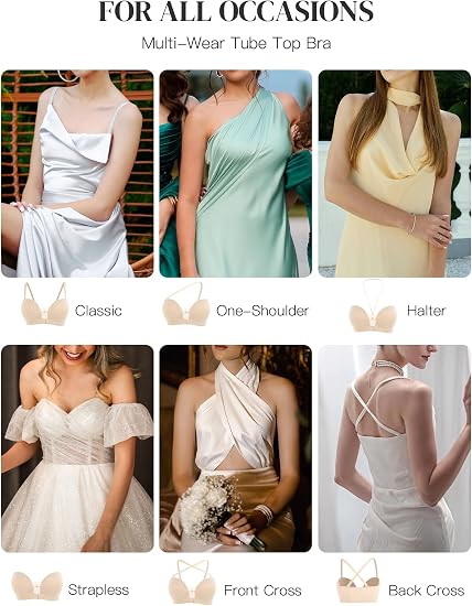 The maker’s own module showing all six arrangements worn under six different necklines
