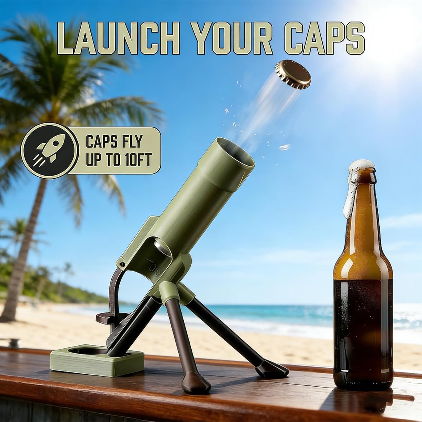 MortarCap Launcher – Tactical Beer Bottle Opener That Shoots Caps