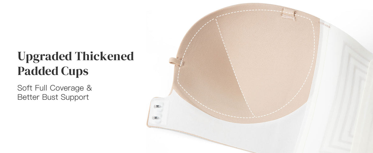 One cup laid flat with the padded area outlined in a dashed line