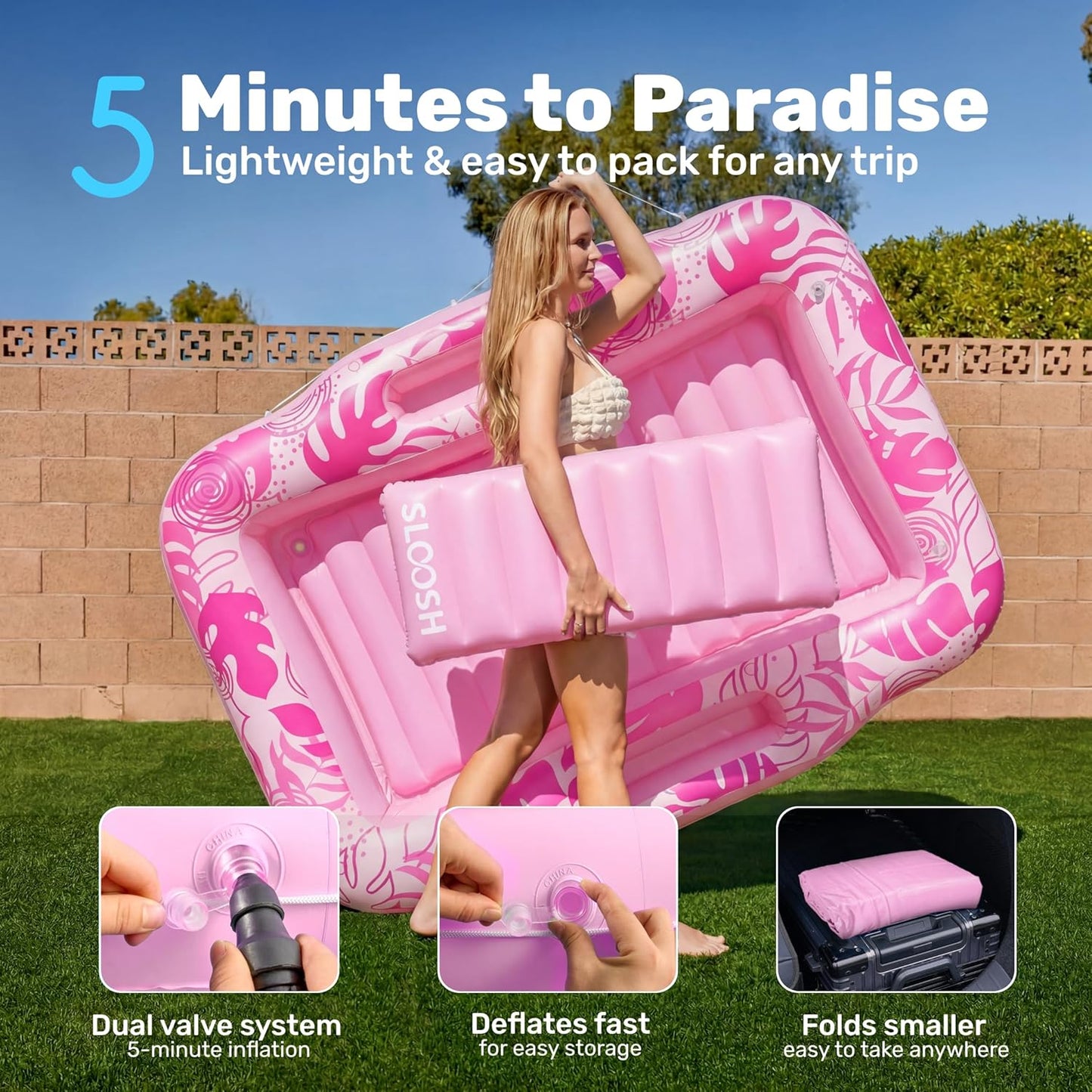 SLOOSH 6-in-1 Tanning Pool – Float, Cooler, Lounger