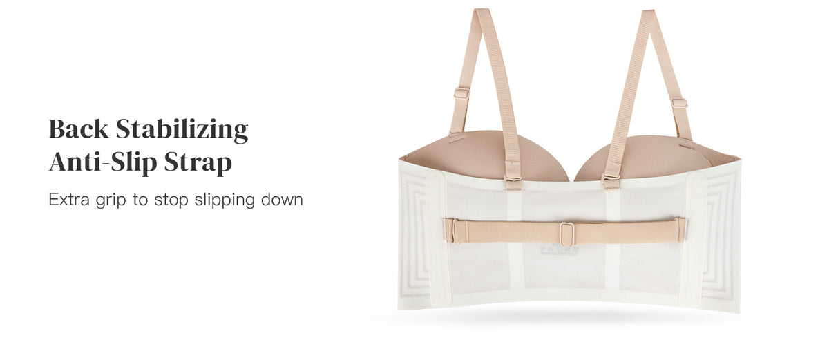 The bra photographed flat from behind, with a horizontal strap crossing between the side panels